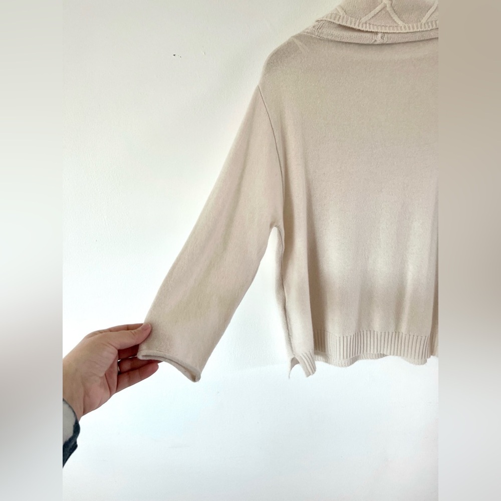 Elena Miro Cream Cable Knit Wool Fold Over Turtleneck Sweater Size‎ XS - Picture 9 of 14